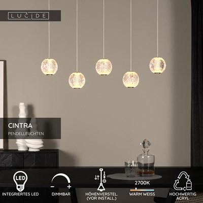Lucide CINTRA - Pendelleuchten - LED Dim. - 5x4,7W 2700K - Transparent